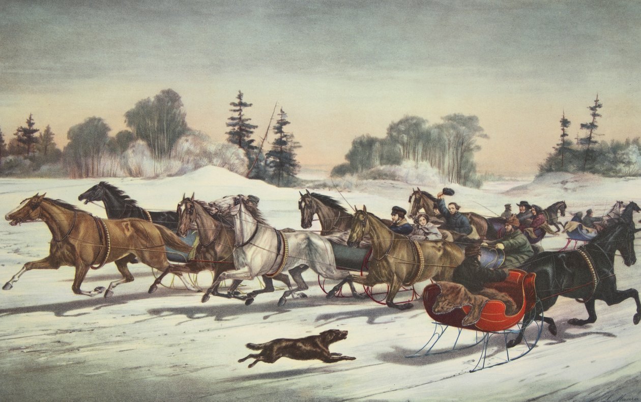 Travende sprækker på sneen, Currier & Ives af American School