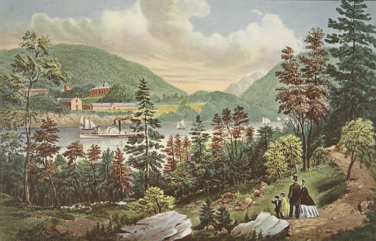 U.S. Military Academy - West Point, fra den modsatte kyst, pub. 1862, Currier & Ives af American School