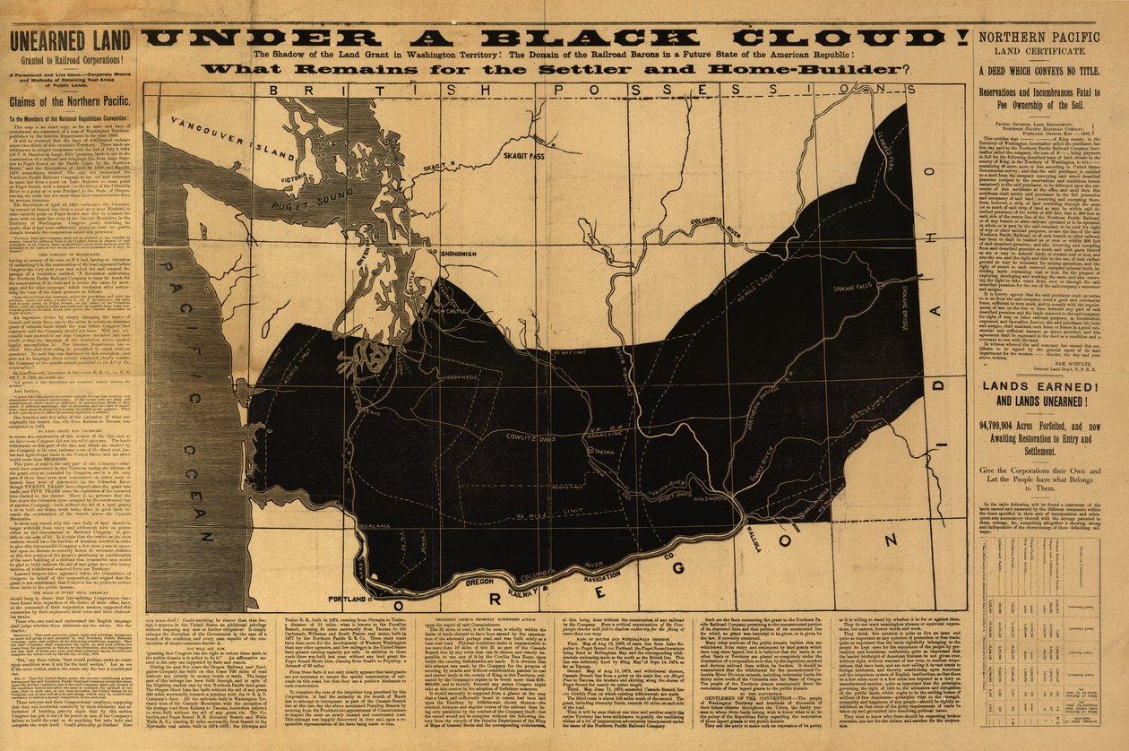 Under en sort sky! Hvad er tilbage for nybyggeren og husbyggeren? Kort over Washington-territoriet udgivet af indenrigsministeriet i 1883 af American School