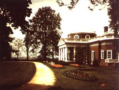 Udsigt over Monticello, Thomas Jeffersons (1743-1826) hjem, bygget i 1772 af American School