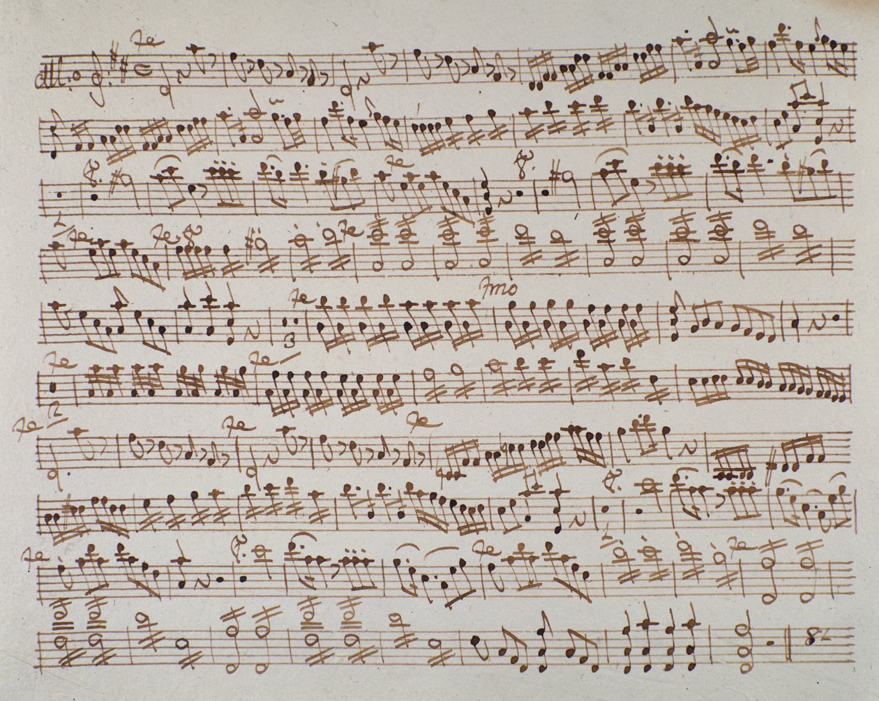 Side med partitur af første violin i Mithridate-ouverture af den østrigske komponist Wolfgang Amadeus Mozart (1756-1791), 1770. af Austrian School