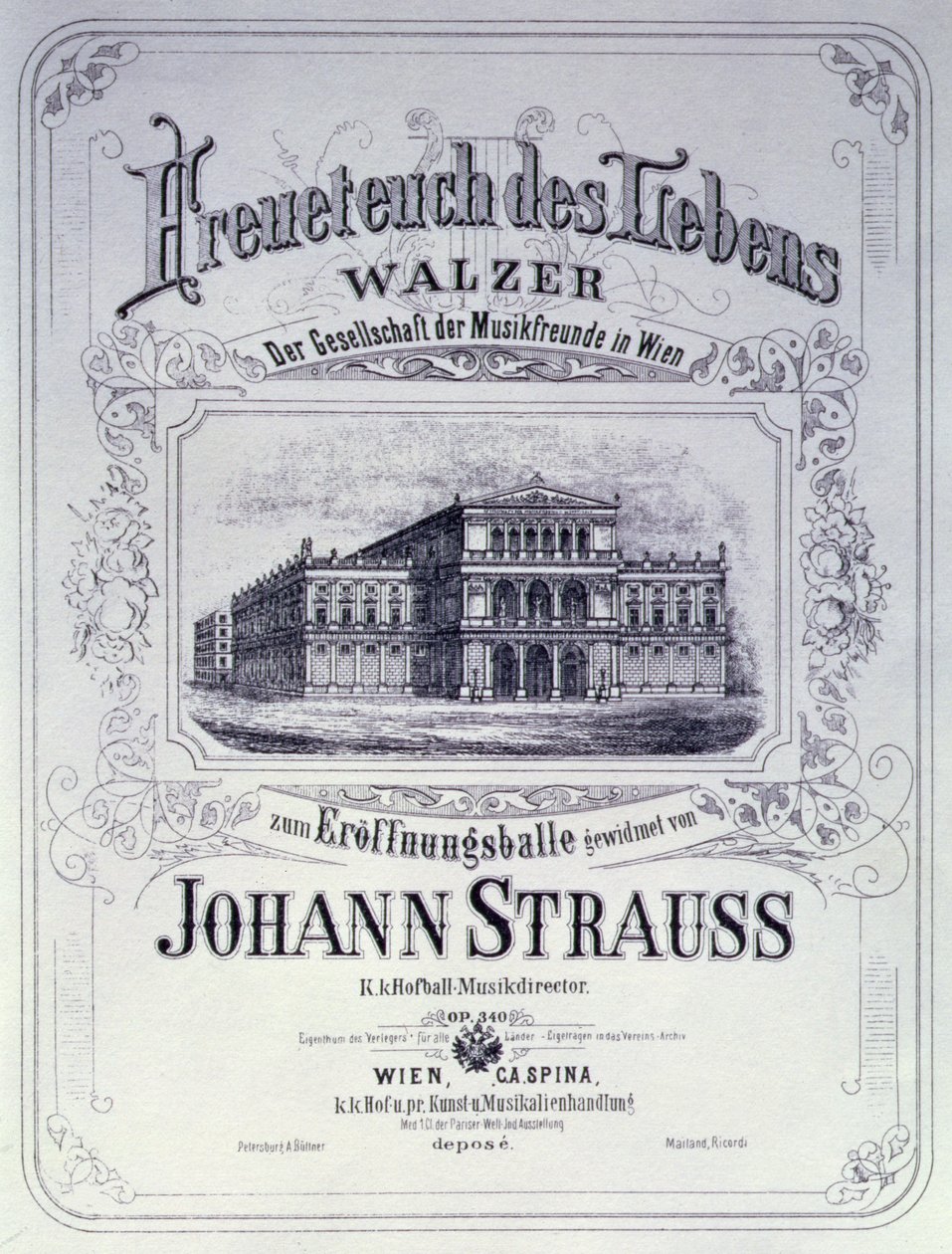 Plakat med reklame for Freueteuch des Lebens, en vals af Johann Strauss den yngre, der skulle præsenteres ved et åbningsbal, 1870 af Austrian School