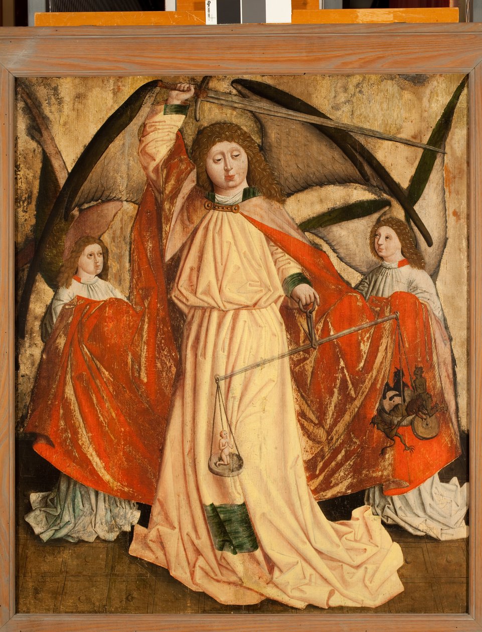 St. Michael vejer sjæle (tempera på panel) af Austrian School