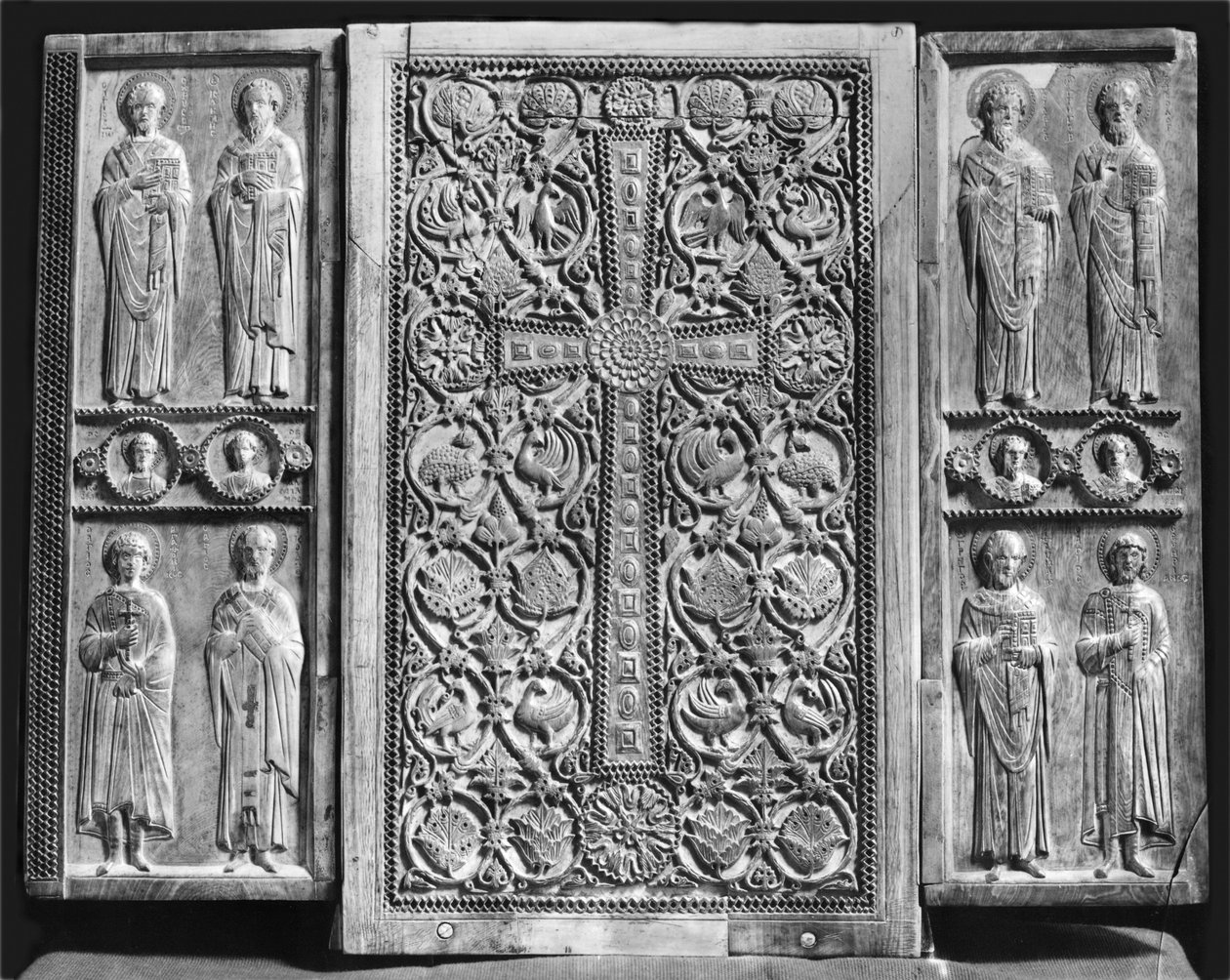 Triptykon, der forestiller Kristus på tronen med Jomfruen og Johannes Døberen (omvendt) (se også 213280) af Byzantine