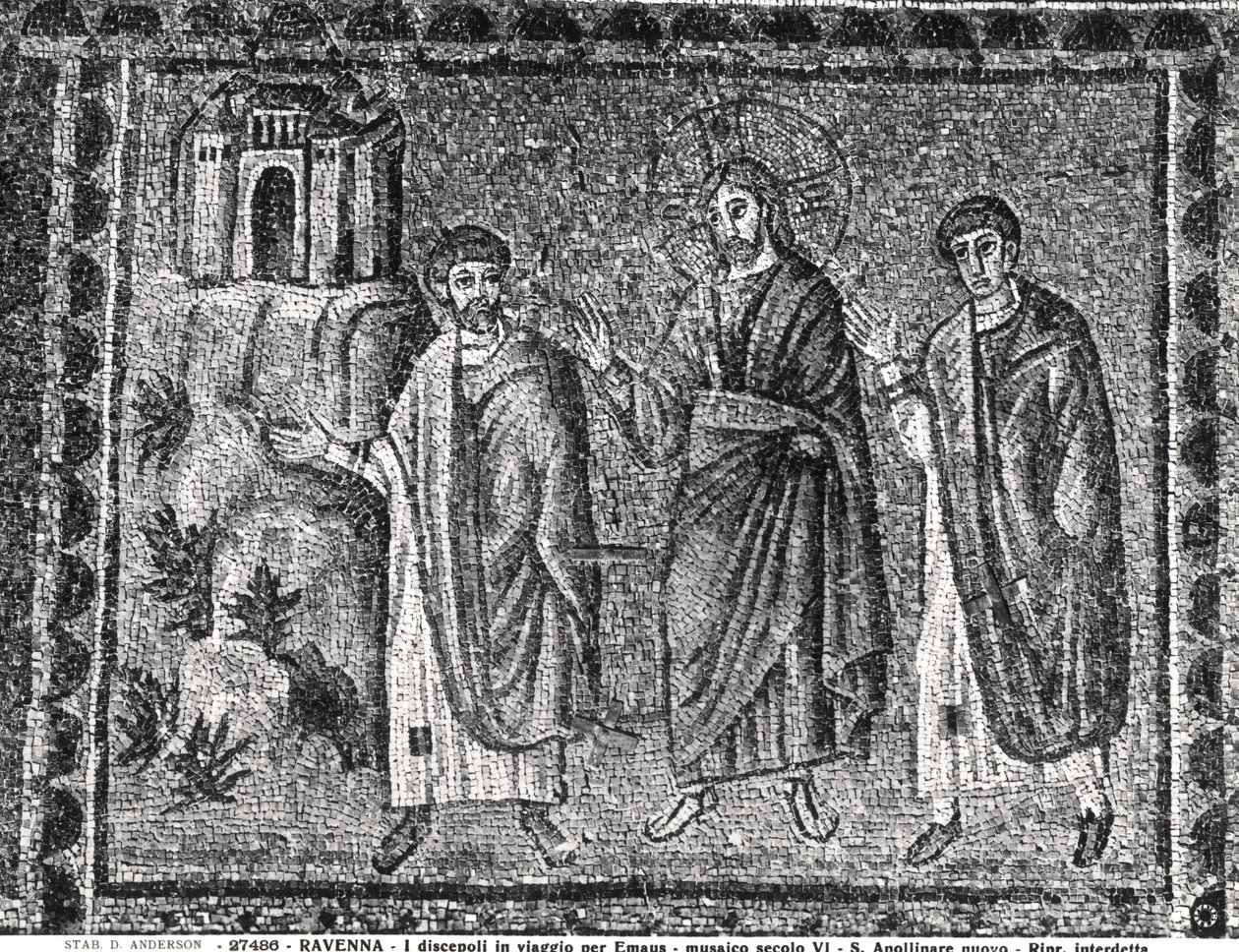 Kristus på vejen til Emmaus (mosaik) af Byzantine School