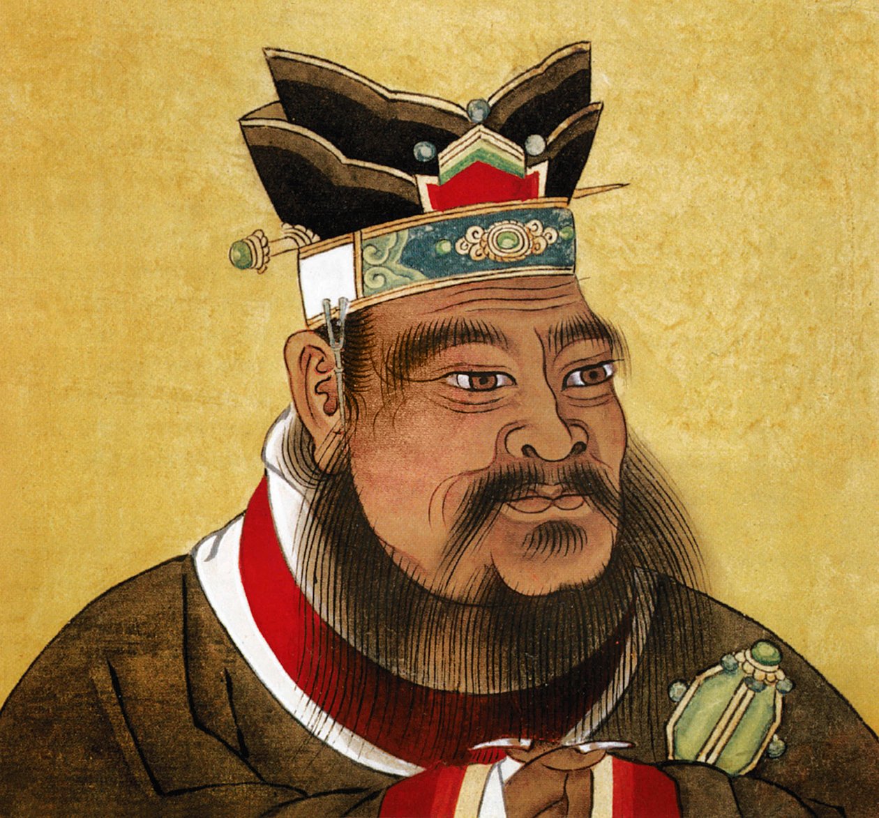 Confucius (blæk og farve på papir) af Chinese School