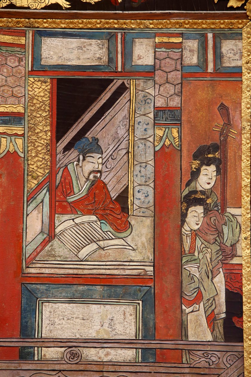 Koromandel lakskovender fra Kina, detalje, ca.1730 af Chinese School