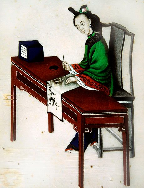 En dames erhverv: dame maler på stof (wc på papir) af Chinese School