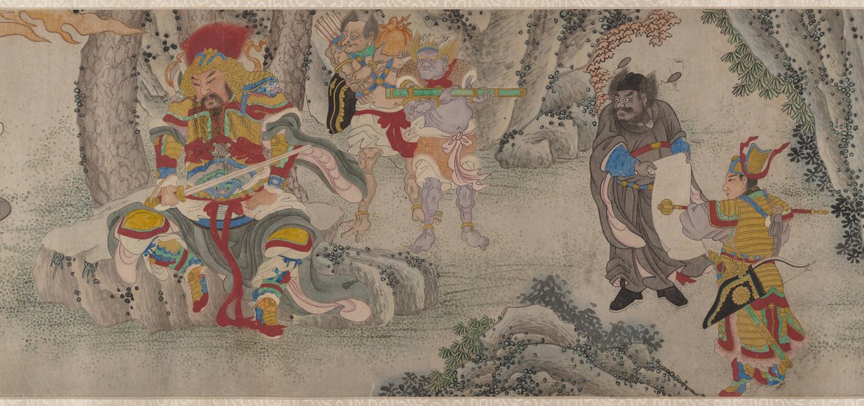 Searching the Mountains for Demons, handscroll, ca. 1630 (blæk og farve på papir) af Chinese School