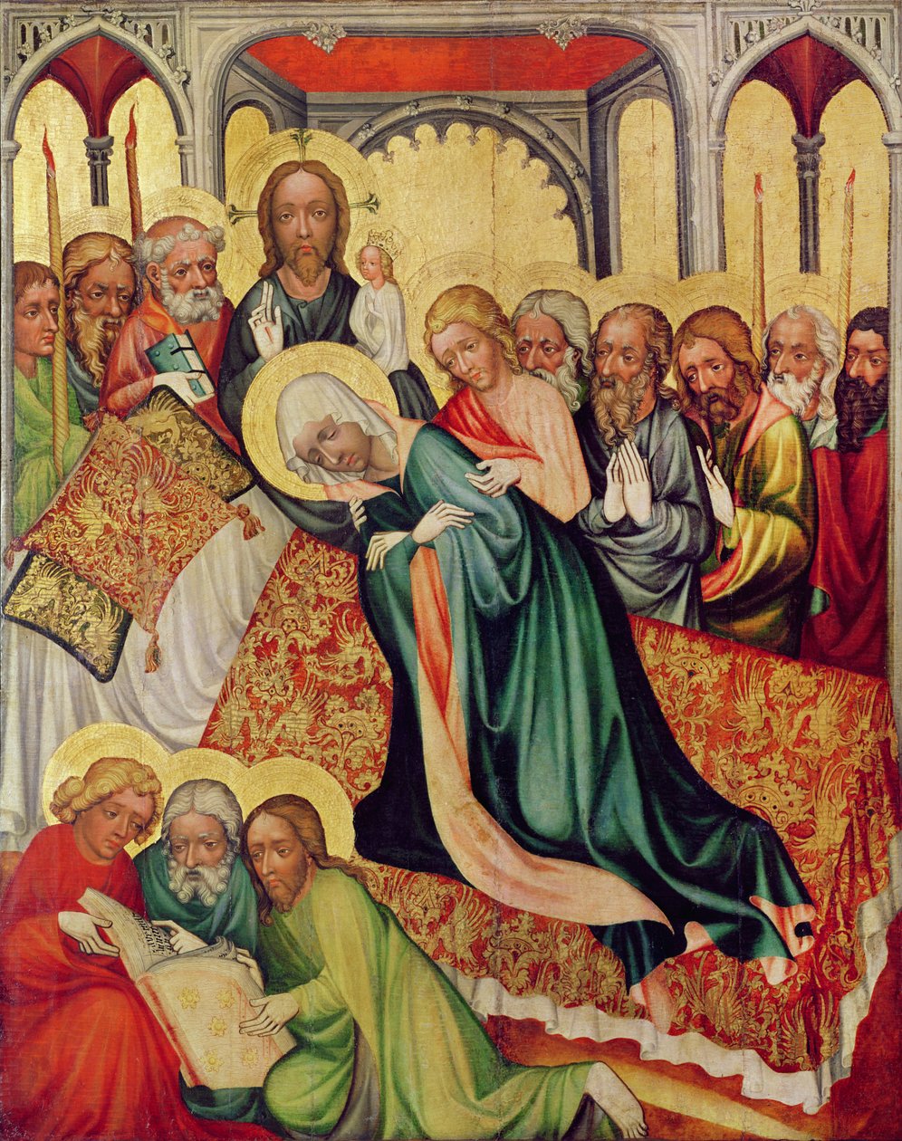 Jomfruens død, ca. 1400-10 (tempera på panel) (detalje af 404564) af Czech School