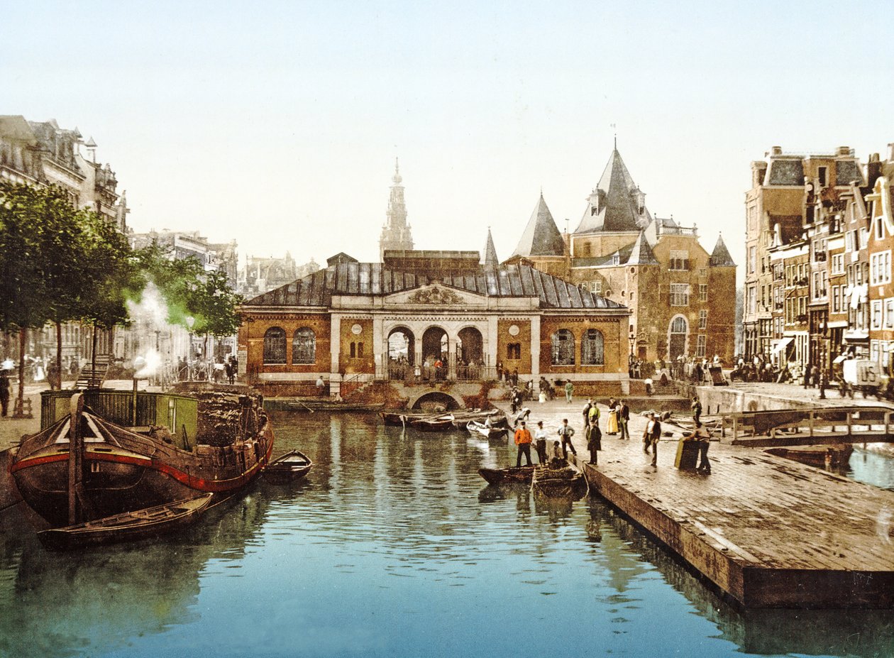 Fishmarket and Bourse, Amsterdam, Holland, pub.c. 1900 (kromograf) af Dutch Photographer