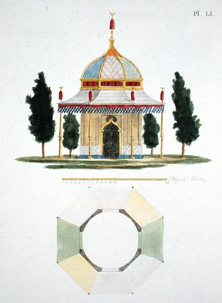 Design til en havebygning i hindoo-stil, fra Magazine of Garden Gems af G. van Laar, udgivet 1802 (se også 172961) af Dutch School