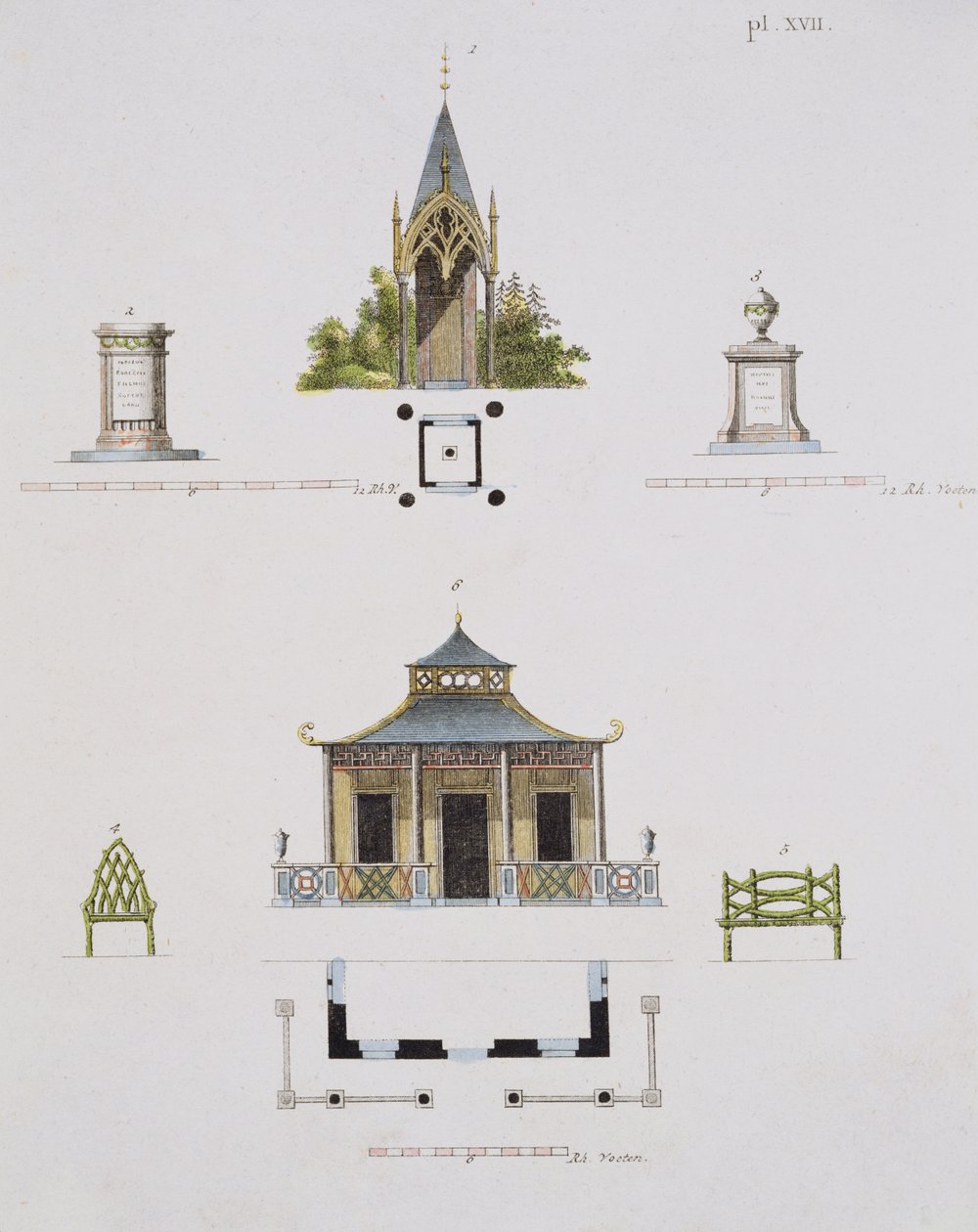 Havedekorationer, fra Magazine of Garden Gems, af G. van Laar, udgivet 1802 (se også 172966) af Dutch School