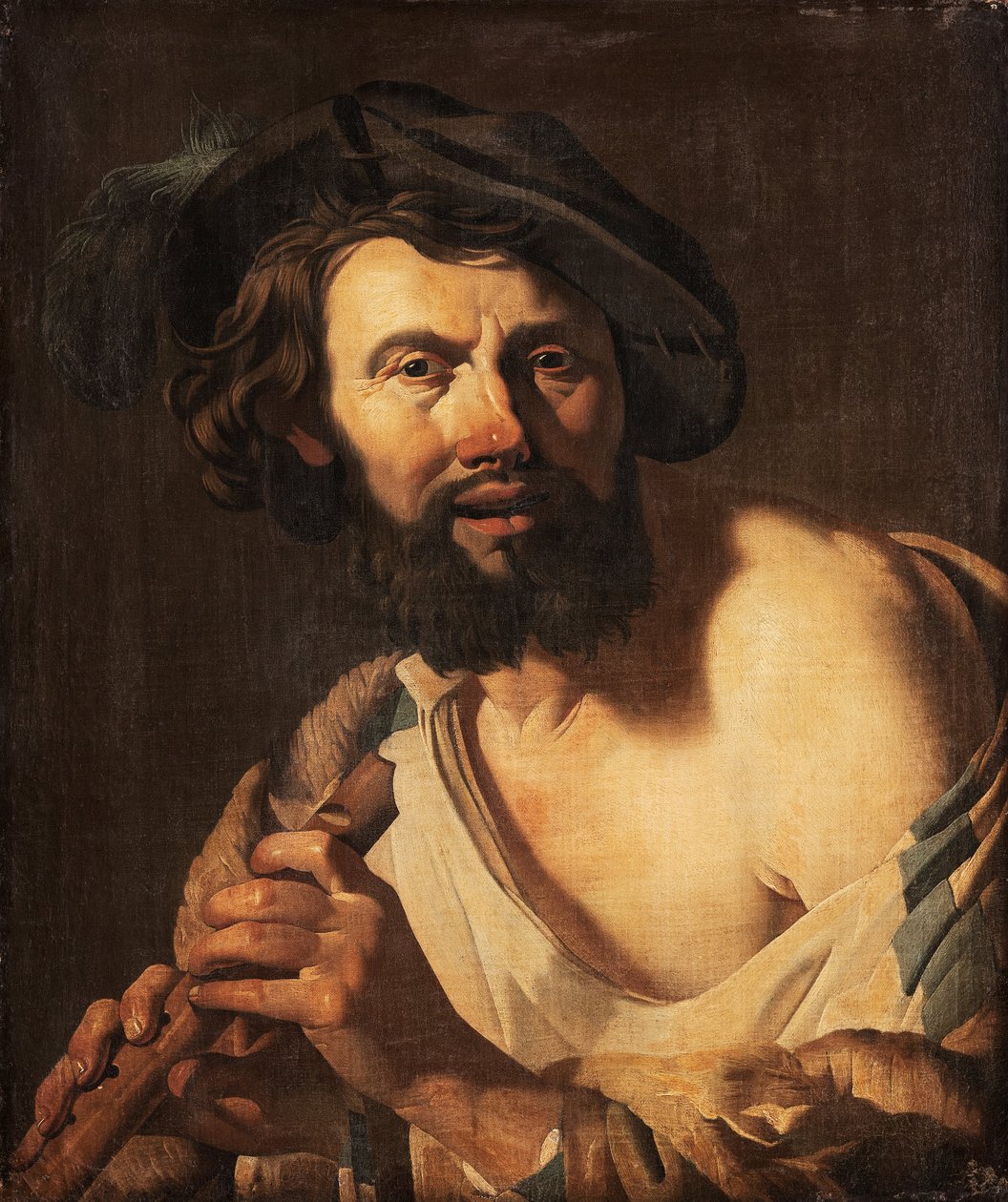 Mand med fløjte, 1625 af Dutch School