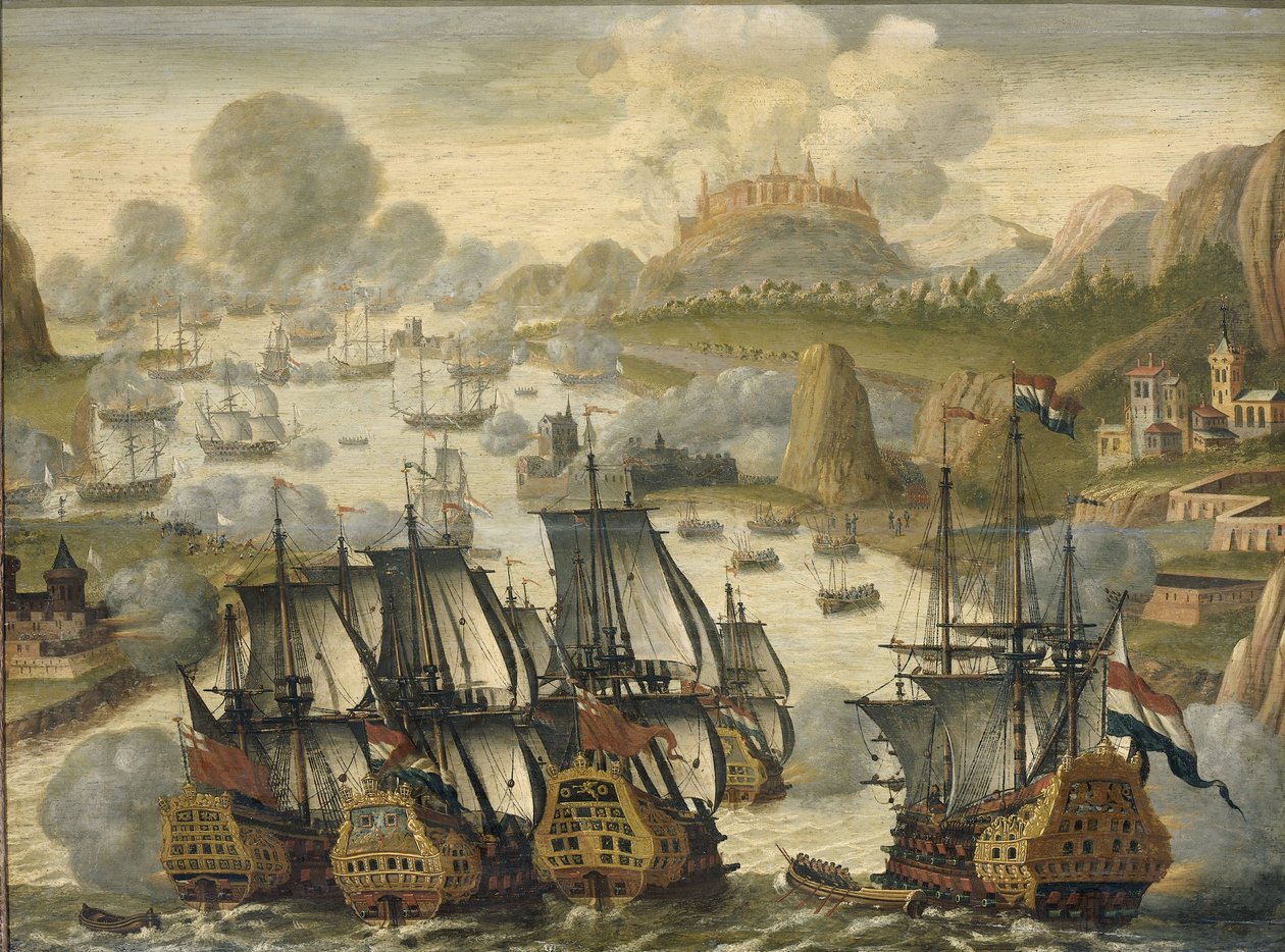 Søslaget ved Vigo Bay, 23. oktober 1702, fra den spanske arvefølgekrig, ca. 1705 af Dutch School