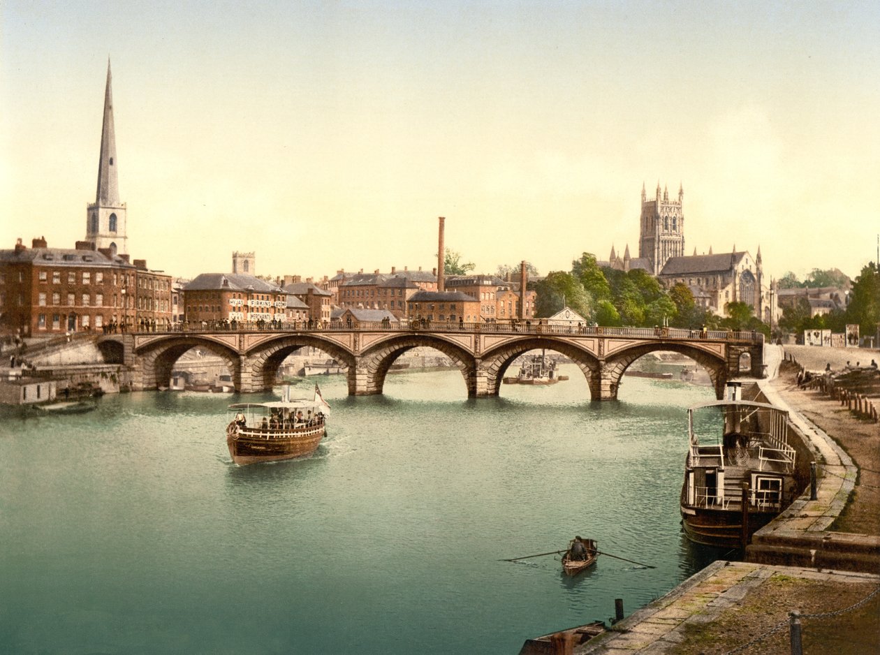 Worcester Bridge, Worcester, pub. ca. 1890 - 1900 (kromolitografi) af English Photographer