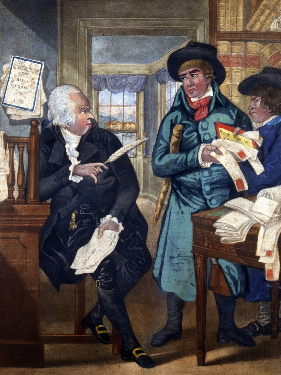 A Bailiff and an Attorney - A Match for the Devil, ca. 1780, trykt og solgt af Carington Bowles, 1793 (håndfarvet mezzotint) af English School