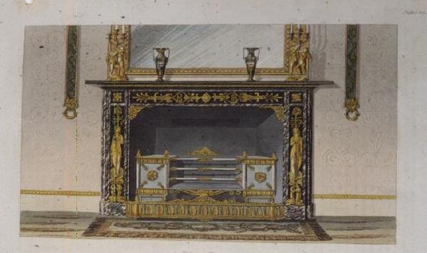 A Fire Place, plade 183 fra Ackermanns Repository of Arts, udgivet 1828 af English School