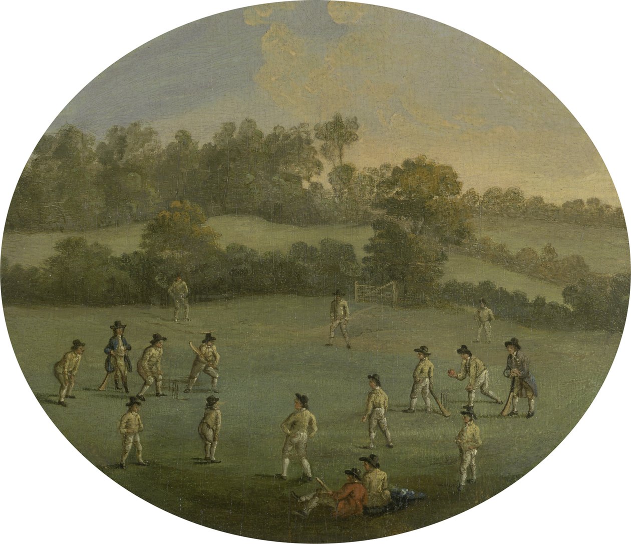 A Game of Cricket (The Royal Academy Club i Marylebone Fields, nu Regents Park) efter et maleri af Francis Hayman (1708-76) af English School
