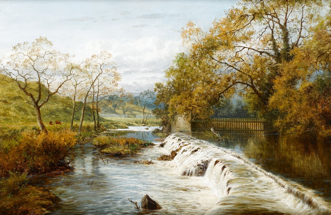 Et overløbsdæmning ved en mølledam, ca. 1880 af English School