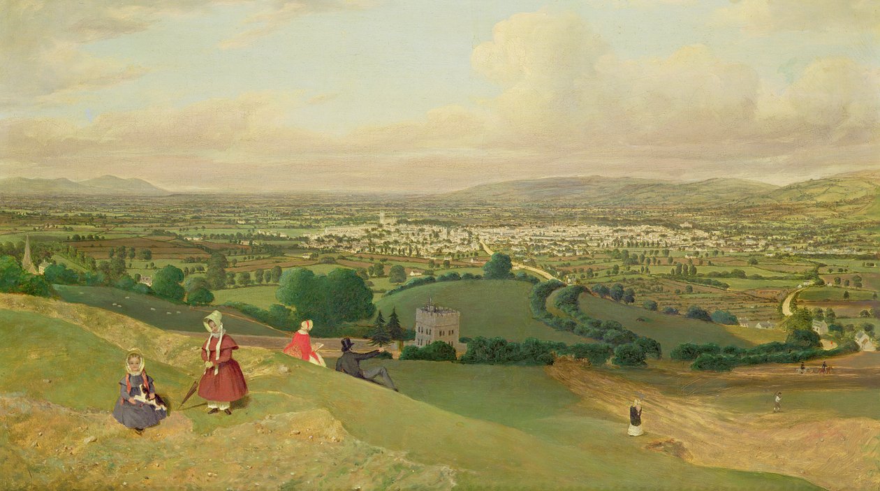 Cheltenham fra Leckhampton Hill, ca. 1840 af English School