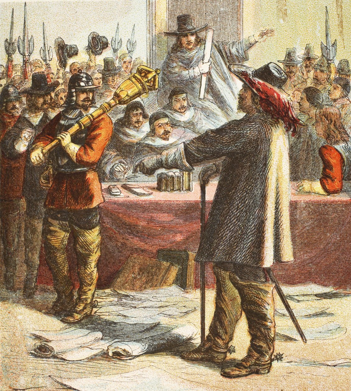 Cromwell udmanøvrerer parlamentet, pub. 1890 af English School