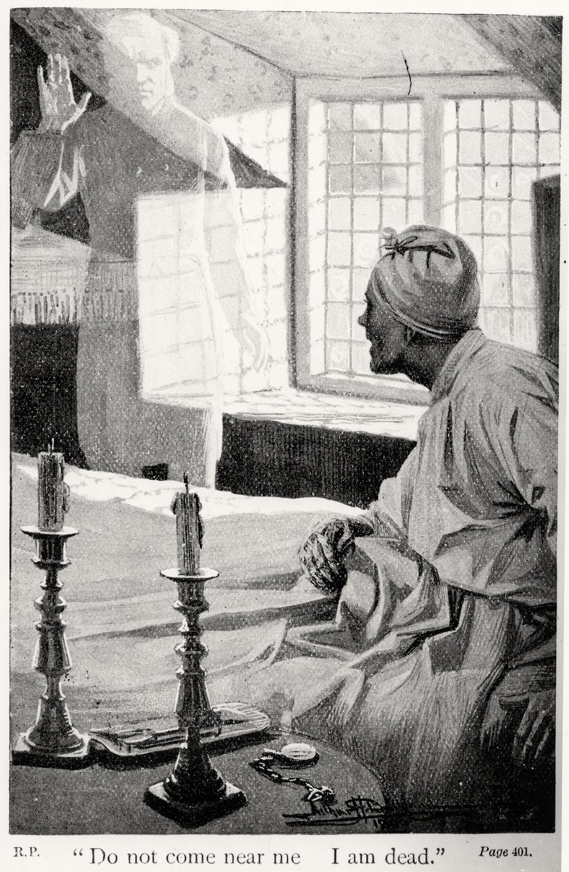 Kom ikke i nærheden af mig, jeg er død, illustration fra A Christmas Carol af Charles Dickens (1812-70) af English School