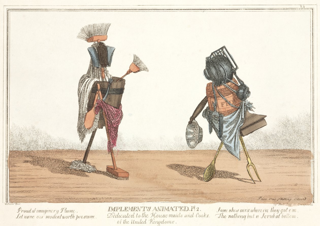 Redskaber animeret, 1811 (håndfarvet radering) af English School