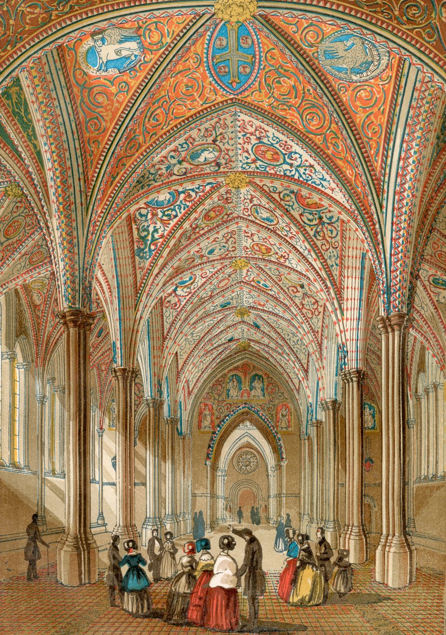 Interiør af Temple Church, London, England, fra Old England: A Pictorial Museum, pub. 1847 af English School