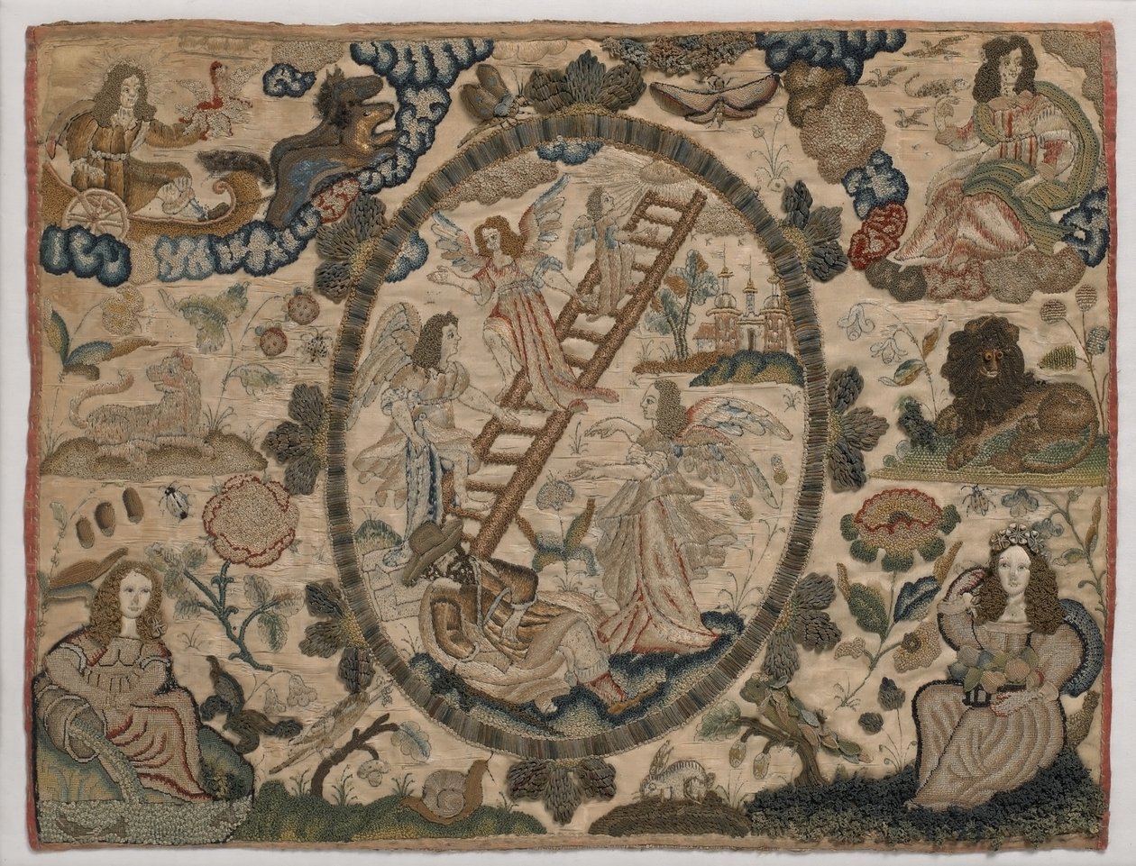 Jacobs Ladder, hævet silkebroderi, ca. 1660 (silkebroderi) af English School
