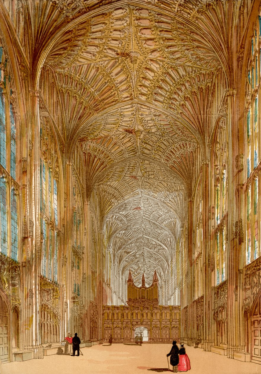 Kings College Chapel, University of Cambridge, Cambridge, England, fra Old England: A Pictorial Museum, pub. 1847 af English School