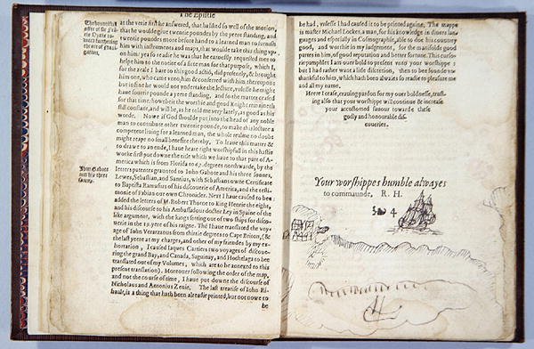 Blade 3v & 4r, fra Divers Voyages Touching the Discouerie of America... 1582 (bogtryk) af English School
