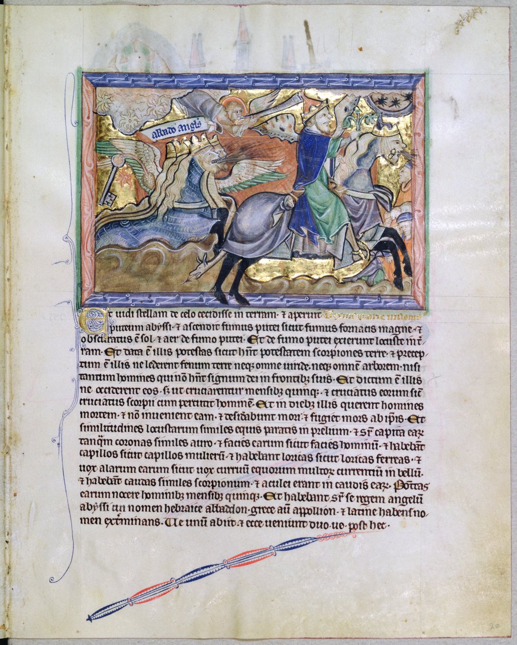 Ms L.A. 139-Lisboa fol.20 Exterminans, græshoppernes konge, rejser sig fra graven, fra Gulbenkian Apocalypse, ca. 1265-70 af English School