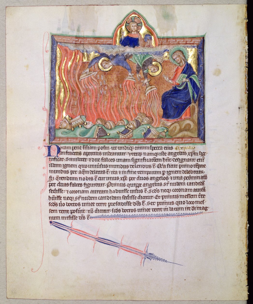 Ms L.A. 139-Lisboa fol.47v Gyldne skåle fyldt med Guds vrede, der strømmer ud over jorden, fra Gulbenkian Apocalypse, c.1265-70 af English School