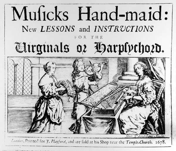 Musics Hand-Maid: New Lessons and Instructions for the Virginals eller cembalo, indgraveret af Giuseppe Vaughan, 1678 af English School