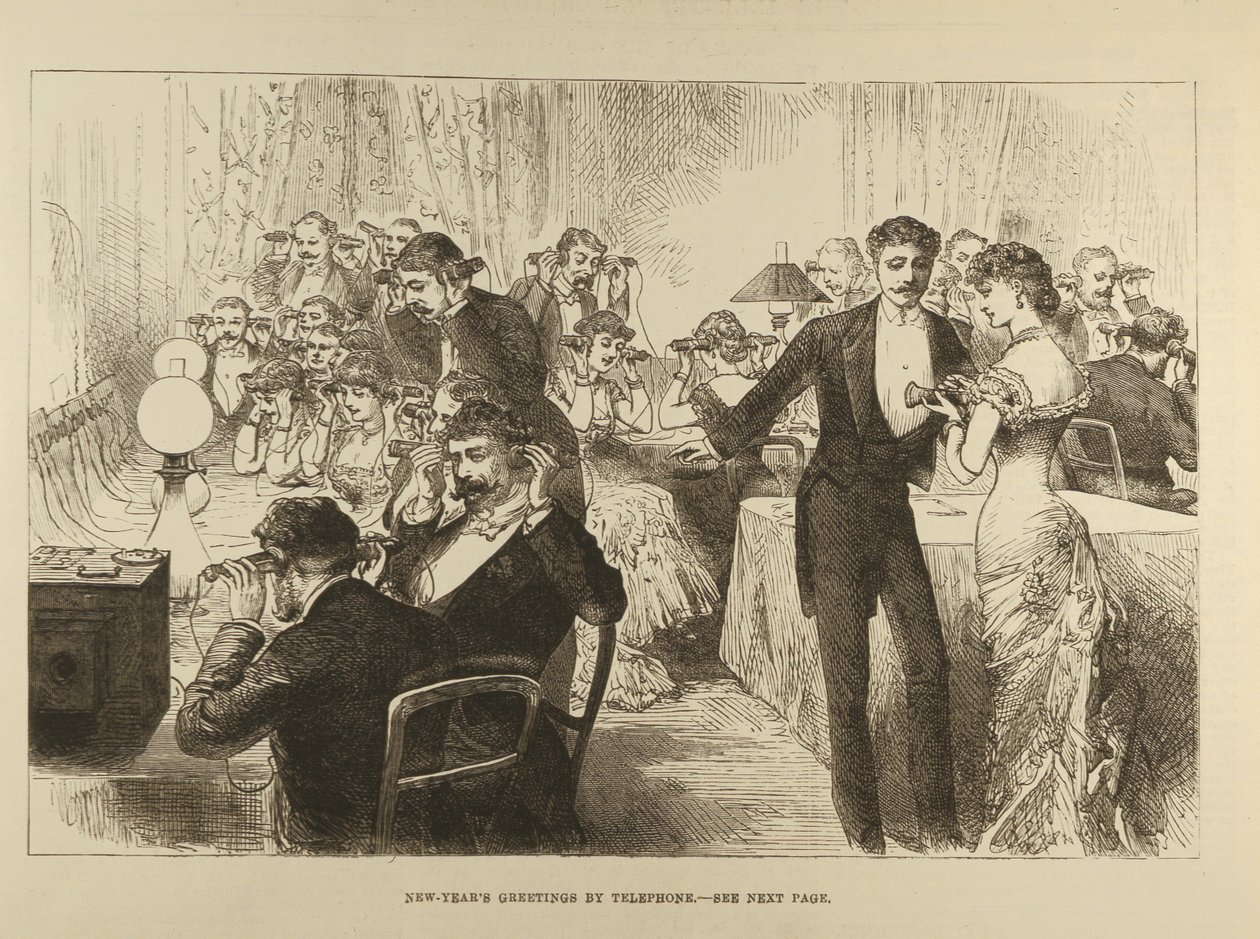 Nytårshilsner på telefon, fra The Illustrated London News, 7. januar 1882 af English School