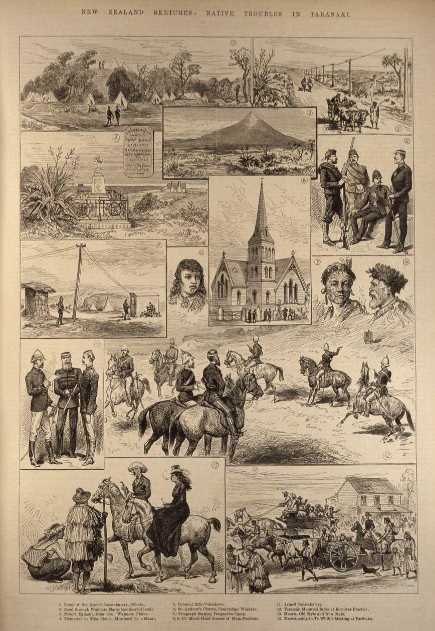 New Zealand Sketches: Native Troubles in Taranaki, fra The Illustrated London News, 28. januar 1882 af English School
