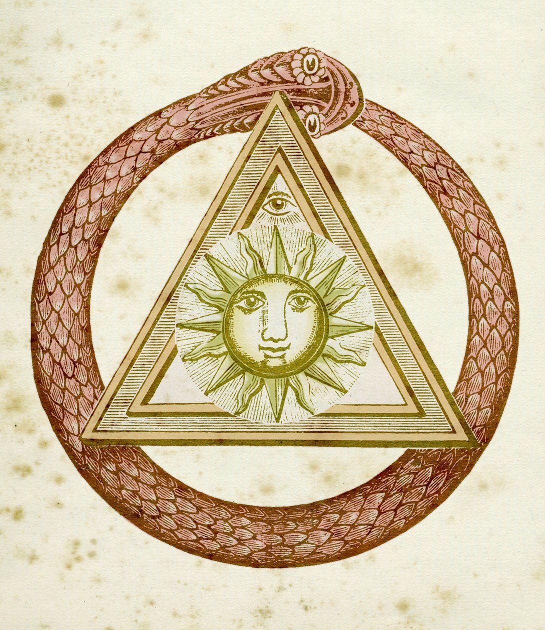 Ouroboros, delta og det guddommelige øje med solen, fra The Kneph, 1881-1900 af English School
