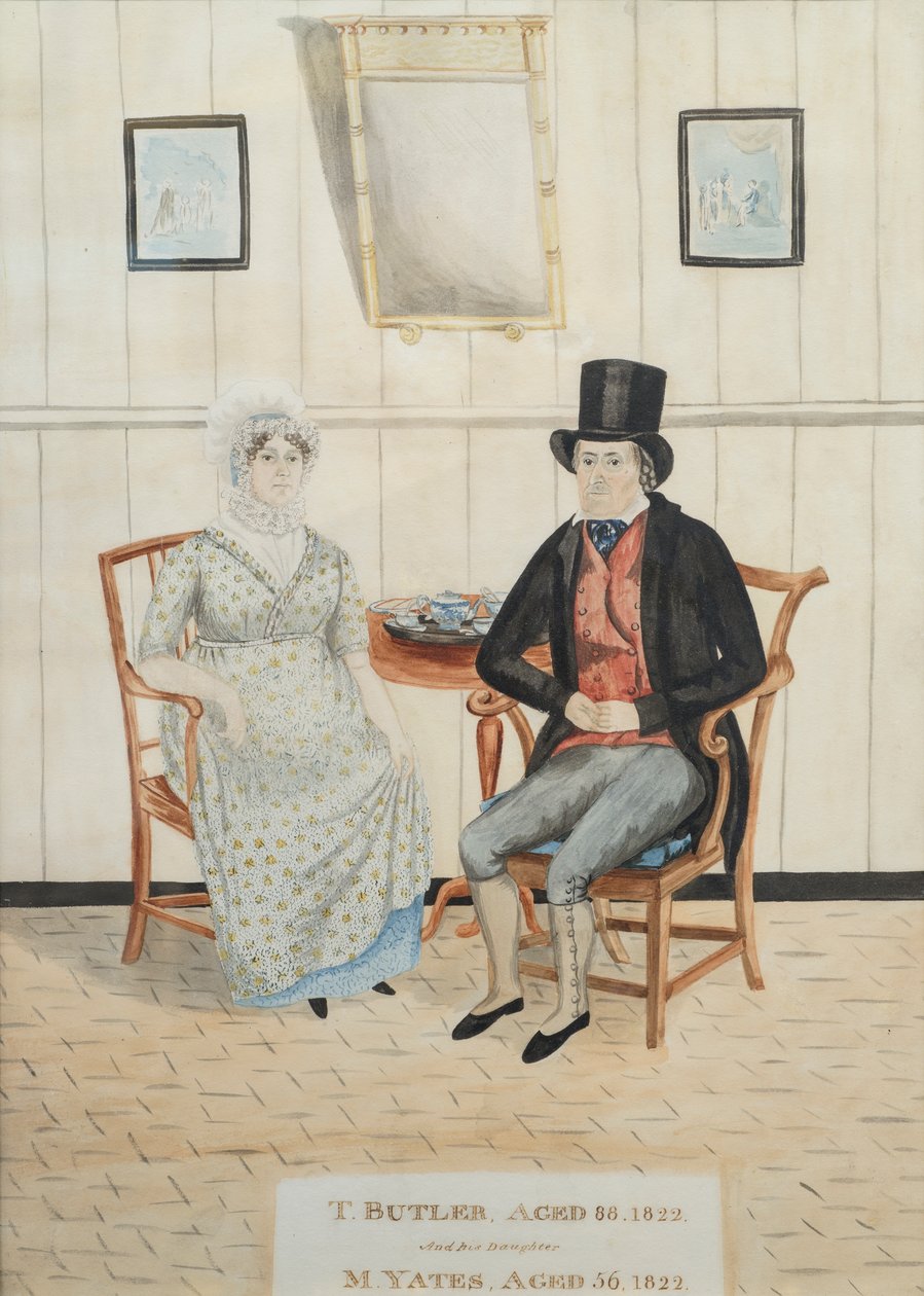 Portræt af T. Butler og hans datter M. Yates, ca.1822 (wc på papir) af English School