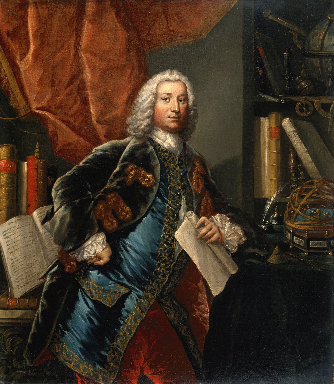 Portræt af en herre i hans arbejdsværelse med videnskabelige instrumenter, c.1750 af English School