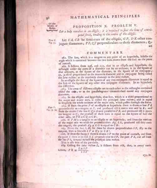 Sætning X Problem V fra bind I af The Mathematical Principles of Natural Philosophy af Sir Isaac Newton (1642-1727) 1777 (se 136313) af English School