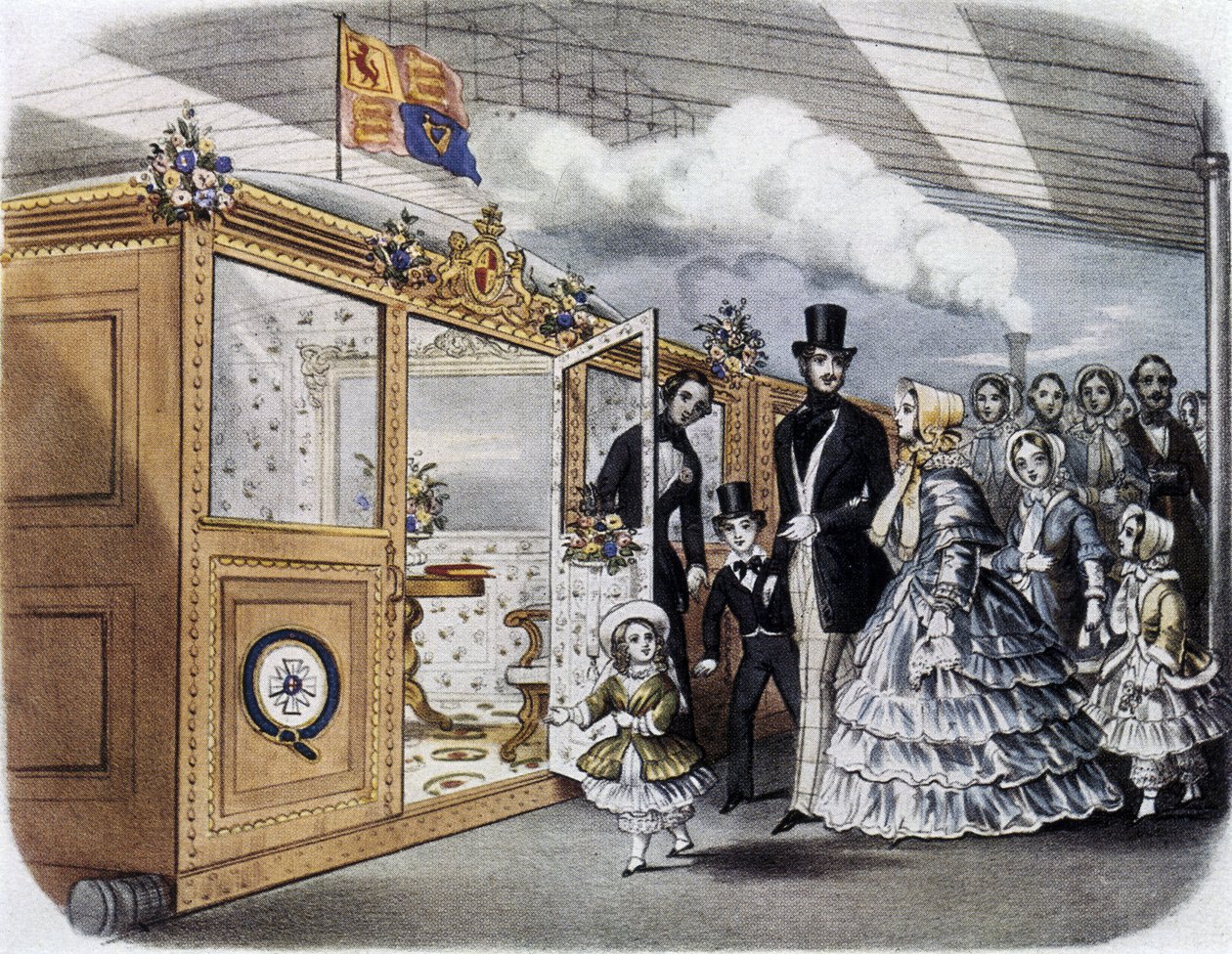 Dronning Victoria (1819-1901) og den kongelige familie går ombord på toget til Skotland af English School