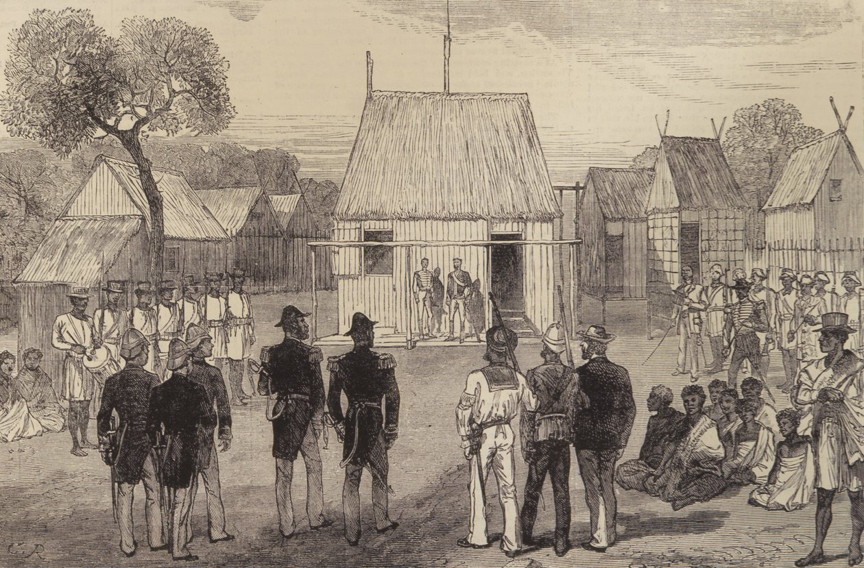 Modtagelse af britiske flådeofficerer af den indfødte guvernør i Mohabo, Madagaskar, fra The Illustrated London News, 26. november 1881 af English School