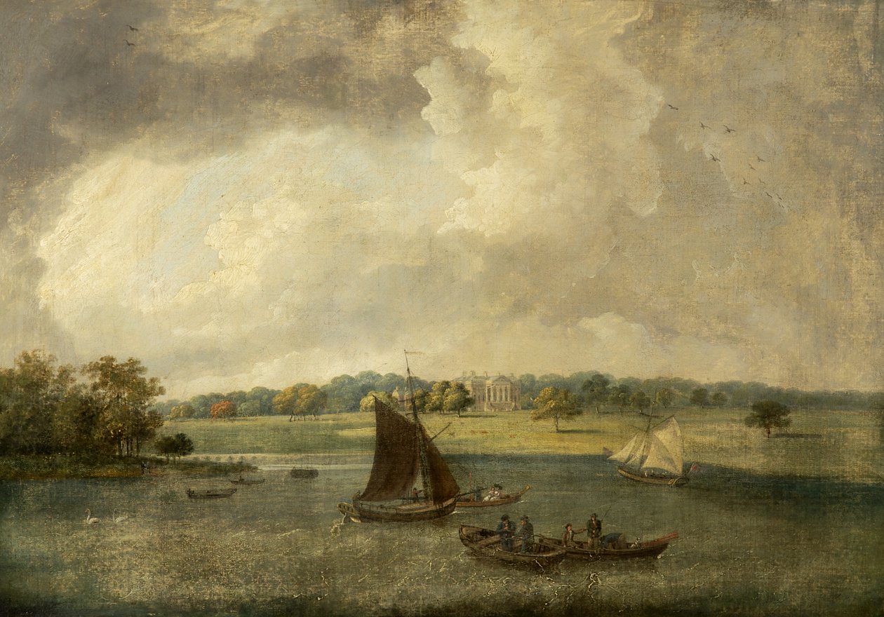 Tabley House fra den anden side af Mere, Cheshire, 1800-50 af English School