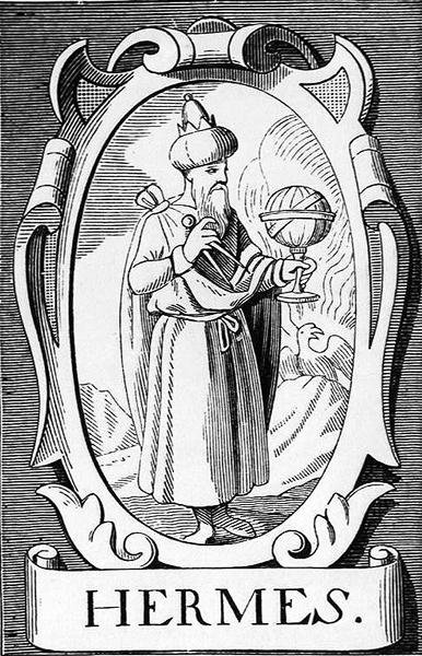 Alkymisten Hermes Trismegistos, illustration fra Videnskab og litteratur i middelalderen og renæssancen, skrevet og indgraveret af Paul Lacroix, 1878 af English School