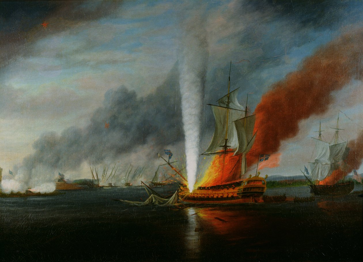 Afbrændingen af H.M.S. Augusta i 1777 af English School