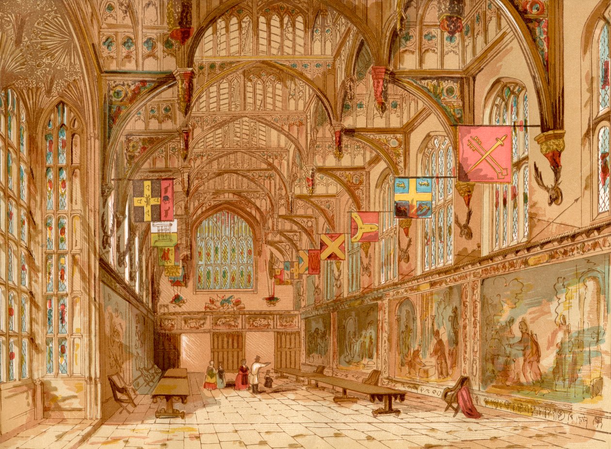 The Great Hall, Hampton Court Palace, London, England, fra Old England: A Pictorial Museum, pub. 1847 af English School