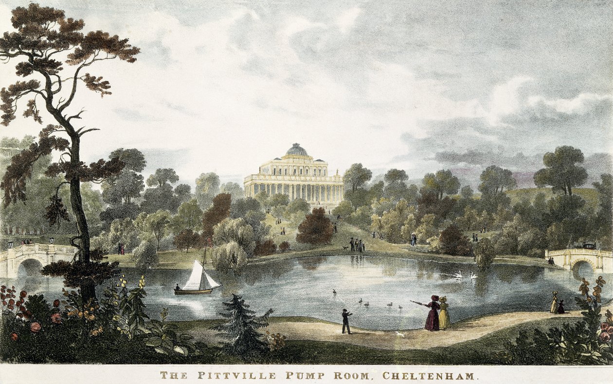 Pittville Pump Room, Cheltenham, ca. 1835 af English School
