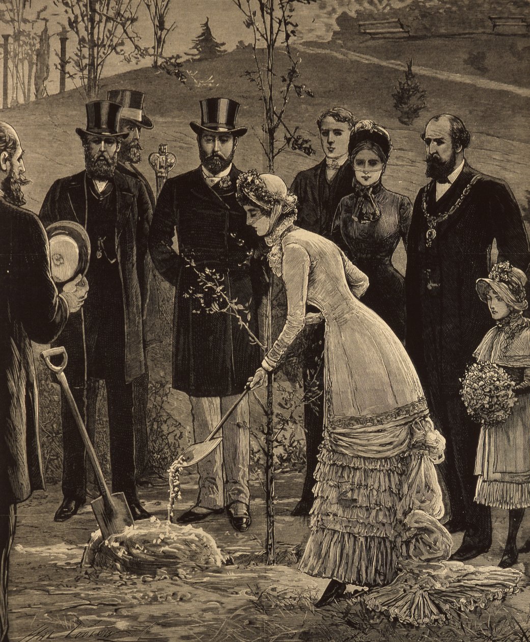 The Royal Visit to Leicester: The Princess of Wales Planting an Oak in the Abbey Park, fra The Illustrated London News, 10. juni 1882 af English School