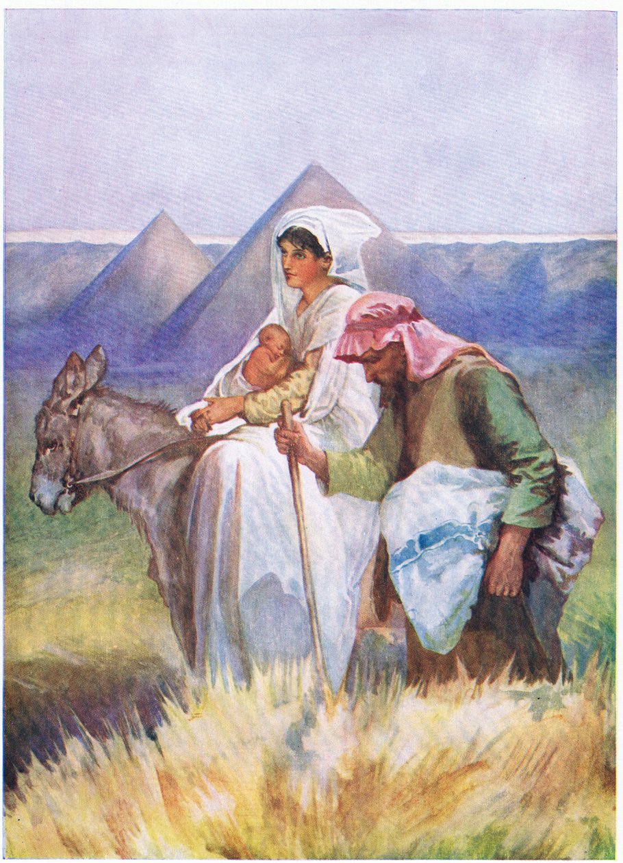 Flugten til Egypten, fra Bibelens billedbog udgivet af Thomas Nelson, ca. 1950 af English School